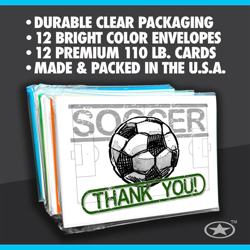 Play Strong Soccer Thank You Note Cards 12-Pack (4.25"x5.5") Illustrated Sports Powercard Note Card Set 12-Pack Perfect for Soccer Players, Coaches, Fans and Fanatics - They'll Love 'Em! - Image 2